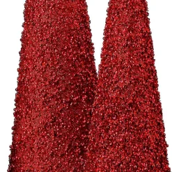 Glittered Red Cone Tabletop Trees, Set of 3