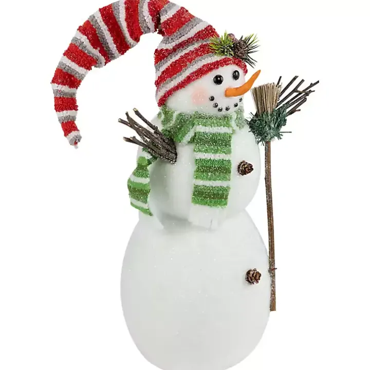 Glittered Snowman with Broom Figurine