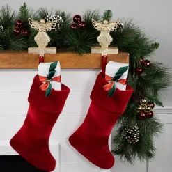 Glittery Gold Angel Stocking Holders, Set of 2