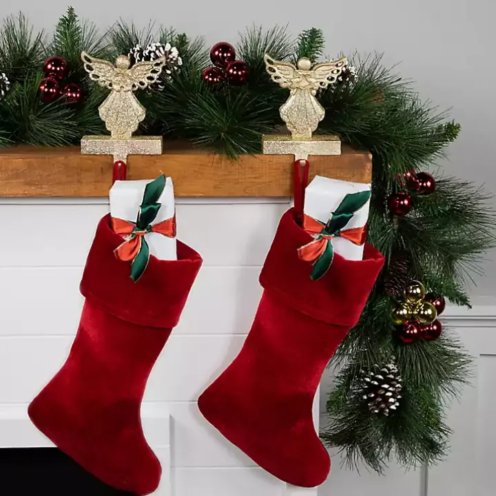 Glittery Gold Angel Stocking Holders, Set of 2