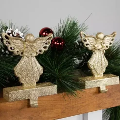 Glittery Gold Angel Stocking Holders, Set of 2