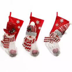 Glittery Red Snowman Stockings, Set of 3