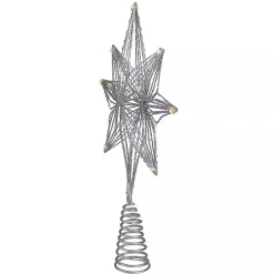 Glittery Silver Geo Star Pre-Lit LED Tree Topper