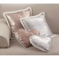 Glittery Silver Sherpa Sequins Throw Pillow