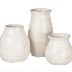 Glossy White Curved Vases, Set of 3
