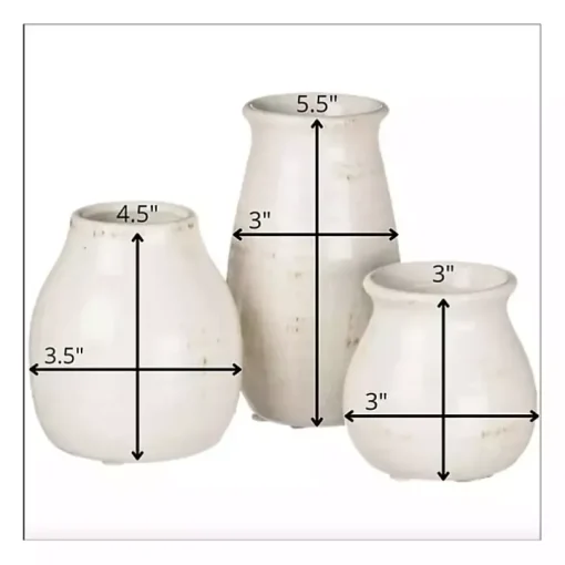 Glossy White Curved Vases, Set of 3
