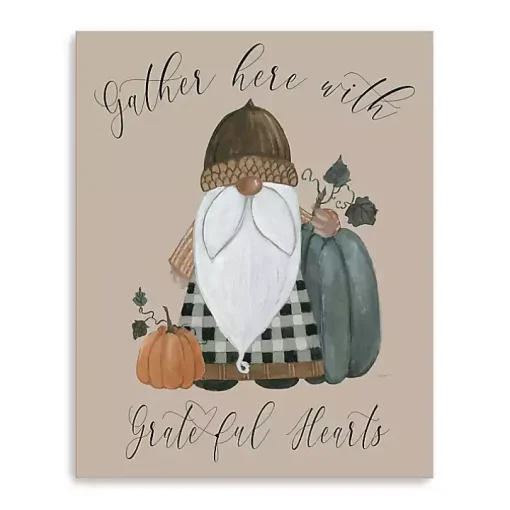 Gnome Pumpkin Grateful Hearts Giclee Canvas Print
