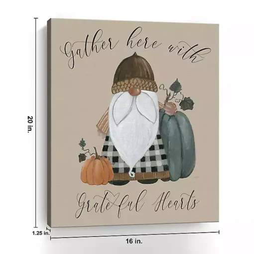Gnome Pumpkin Grateful Hearts Giclee Canvas Print