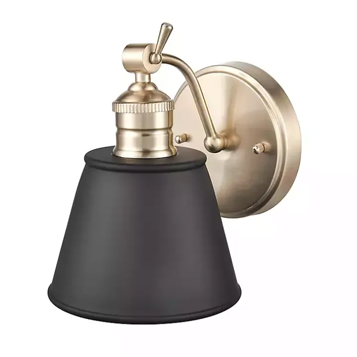 Gold and Black Metal Tapered Shade Wall Sconce