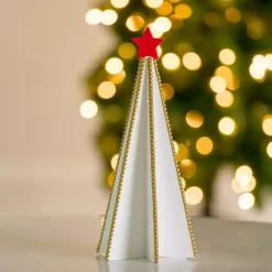 Gold Beaded Wood Christmas Tree, 15 in.