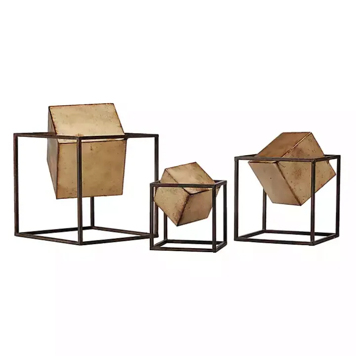 Gold Cube Quad Sculptures, Set of 3
