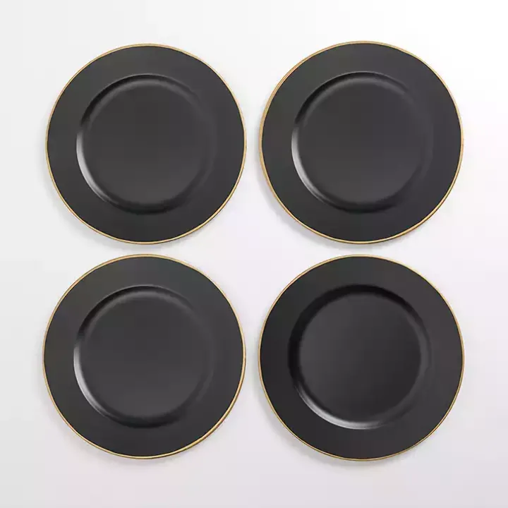 Gold Edge Black Chargers, Set of 4