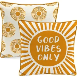 Gold Good Vibes Only Sunny Outdoor Pillow