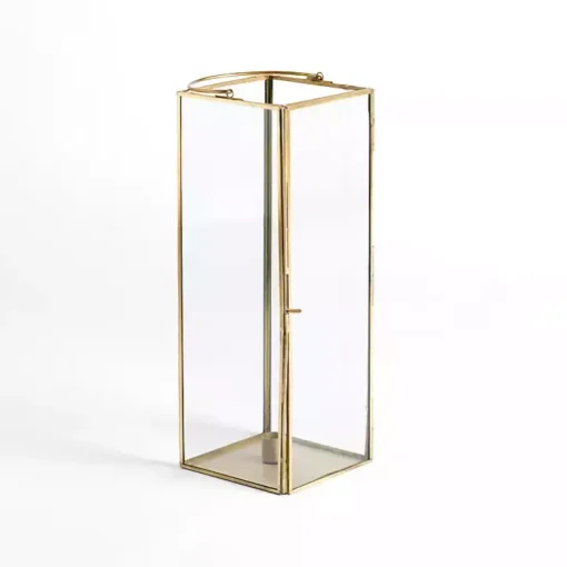 Gold Iron & Glass Taper Candle Lantern, 14 in.