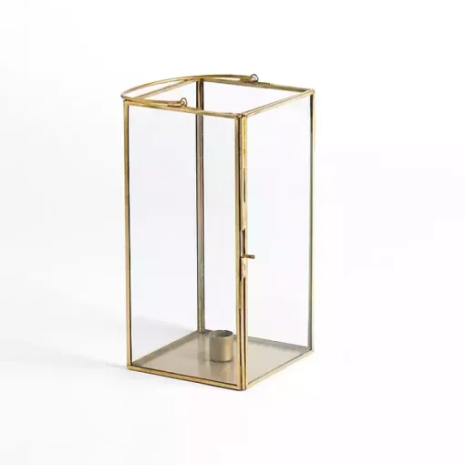 Gold Iron & Glass Taper Candle Lantern, 10 in.