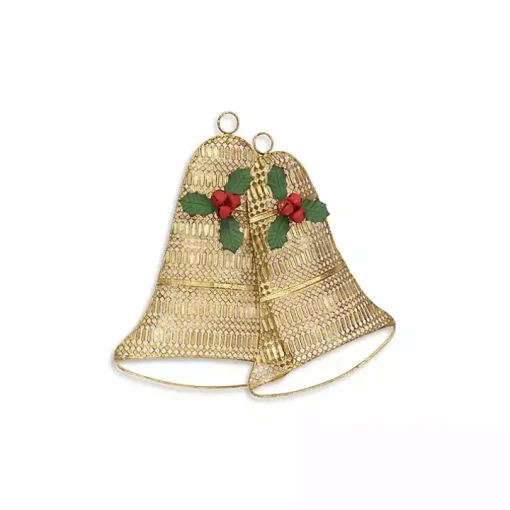 Gold Metal Holiday Bells Wall Plaque