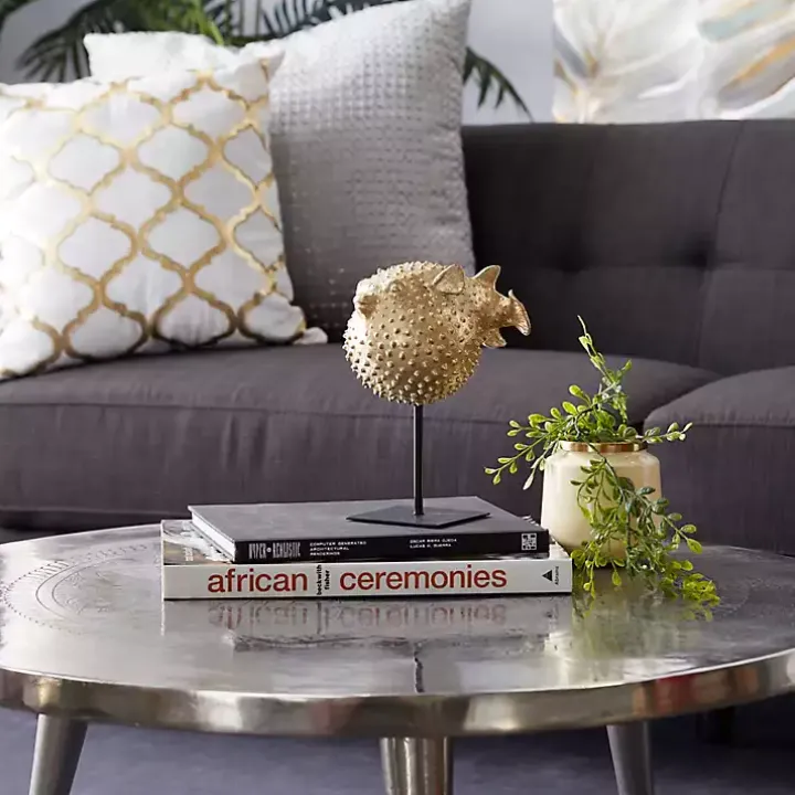 Gold Puffer Fish Sculpture