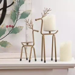 Gold Reindeer Pillar Candle Holder, 10 in.