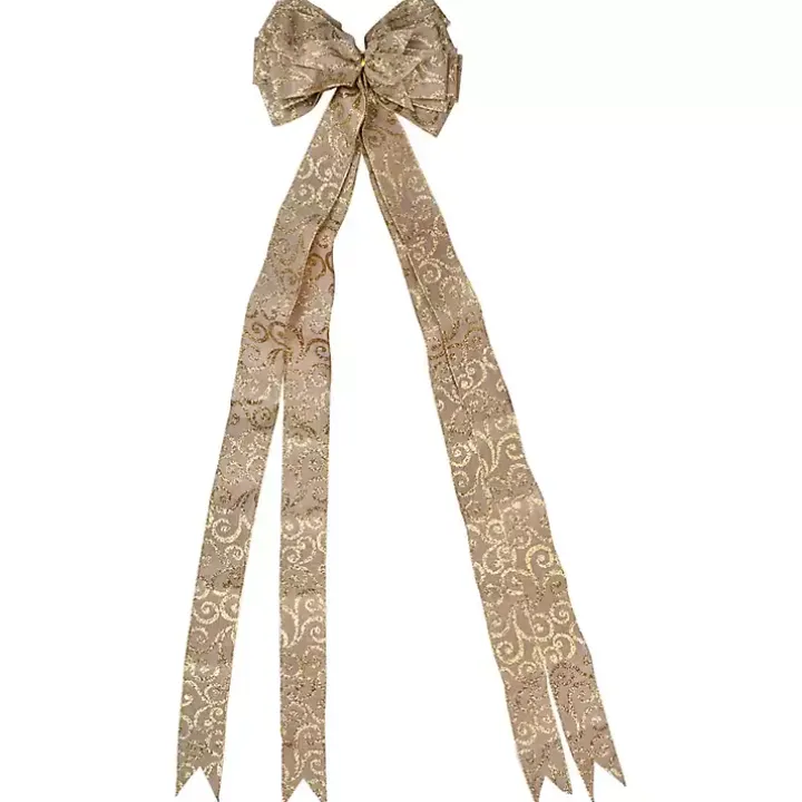 Gold Scroll Burlap Bow Tree Topper