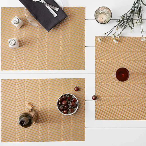 Gold Textured Twill Weave Placemats, Set of 6