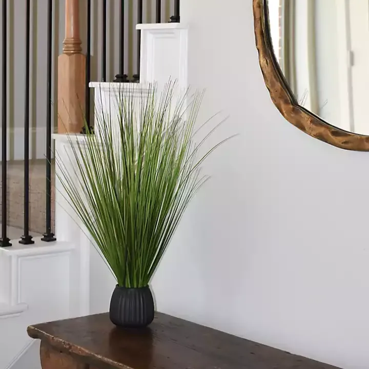 Grass Arrangement in Black Ribbed Pot