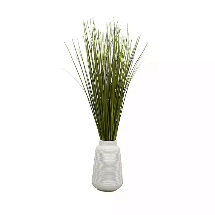 Grass Arrangement in Ringed White Pot, 32 in.