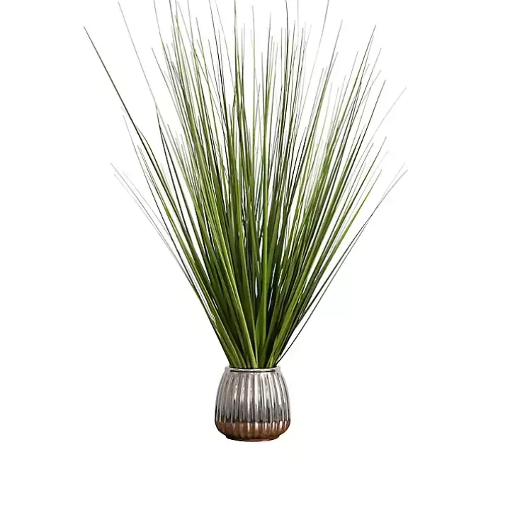 Grass Arrangement in Silver Ribbed Pot