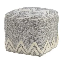 Gray and Ivory Tufted Peak Pouf