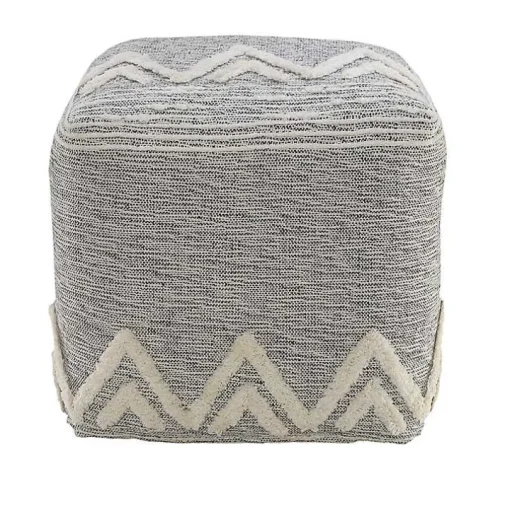 Gray and Ivory Tufted Peak Pouf