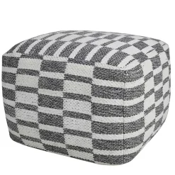 Gray and White Geometric Grid Pouf