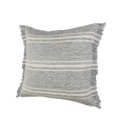 Gray and White Triple Stripe Outdoor Pillow