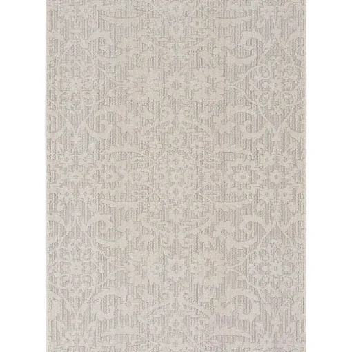 Gray Auckland Damask Outdoor Area Rug, 5x7