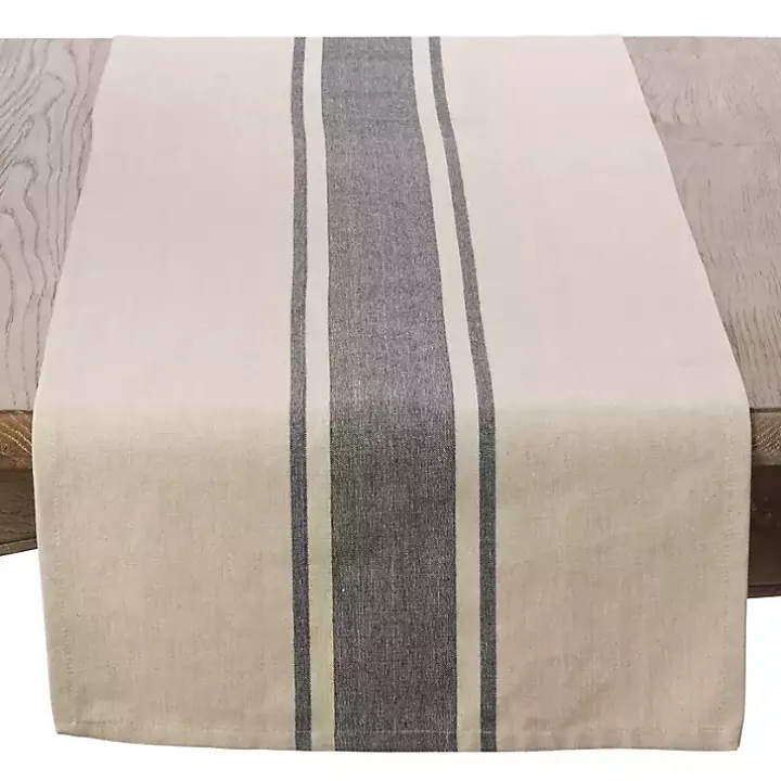 Gray Banded Stripe Table Runner