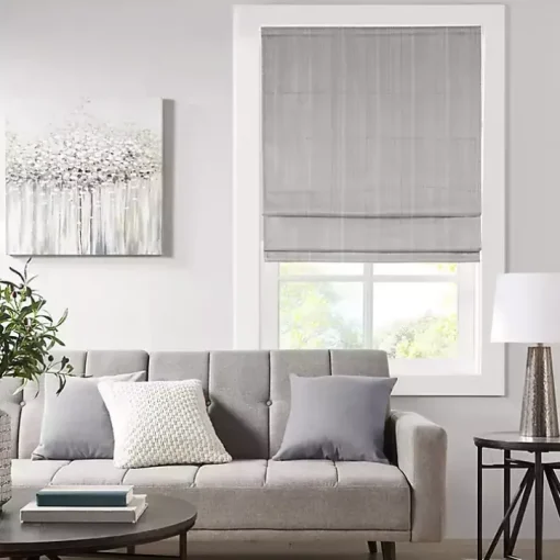 Gray Basketweave Cordless Roman Shade, 31 in.