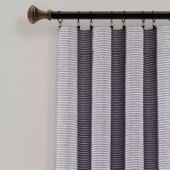 Gray Button and Stripe Curtain Panel Set, 95 in.