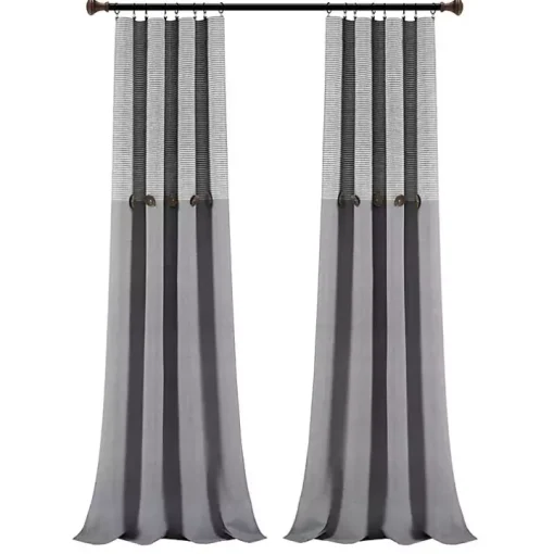 Gray Button and Stripe Curtain Panel Set, 95 in.