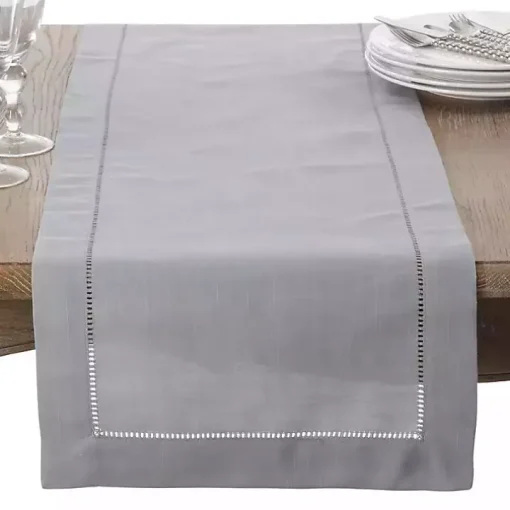 Gray Classic Hemstitch Border Polyester Runner