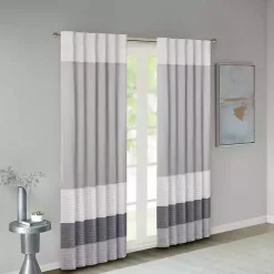 Gray Color Block Striped Curtain Panel, 84 in.