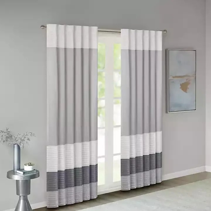 Gray Color Block Striped Curtain Panel, 84 in.