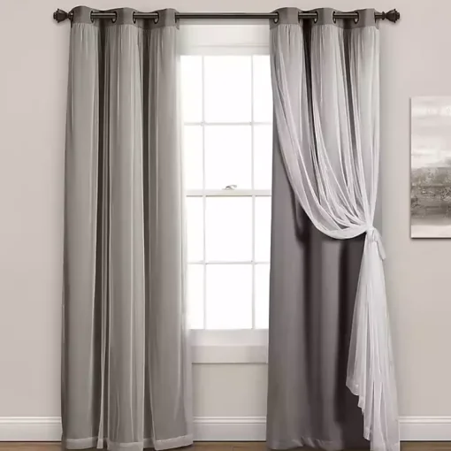 Gray Curtain Panel Set with Overlay, 95 in.