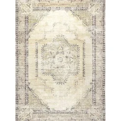 Gray Faded Medallion Washable Area Rug, 5x8