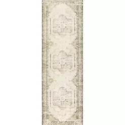 Gray Faded Medallion Washable Runner