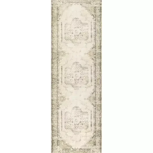 Gray Faded Medallion Washable Runner