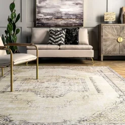 Gray Faded Medallion Washable Area Rug, 5x8