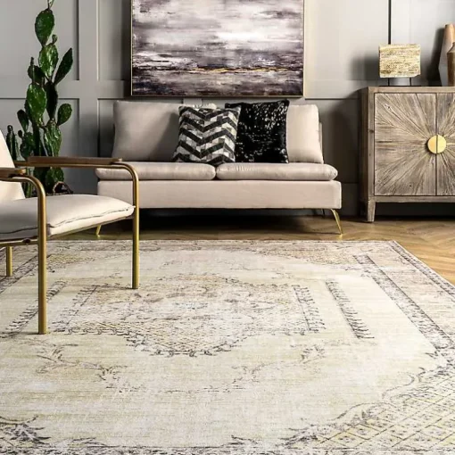 Gray Faded Medallion Washable Area Rug, 5x8