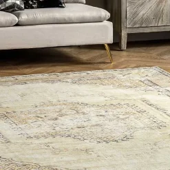 Gray Faded Medallion Washable Area Rug, 5x8