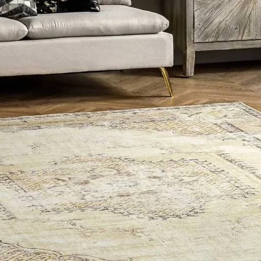 Gray Faded Medallion Washable Area Rug, 5x8