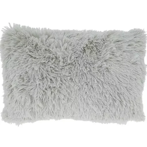 Gray Faux Fur Lumbar Pillow
