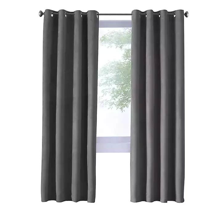 Gray Faux Suede Blackout Curtain Panel, 63 in.