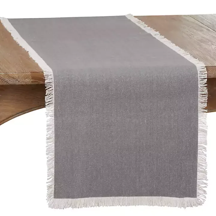 Gray Fringe Border Table Runner, 72 in.